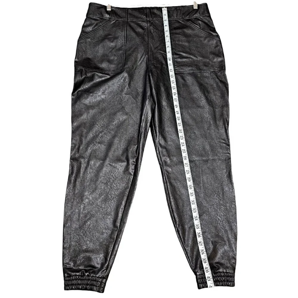 Nordstrom Faux Leather Jogger Pants 3X Noir Black Plus Size Women's Elastic Wais - Picture 5 of 11